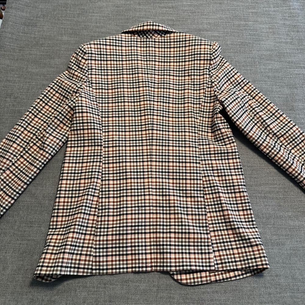 A New Day Blazer Women Medium Brown Plaid  Two Button Tailored Jacket - Picture 2 of 11